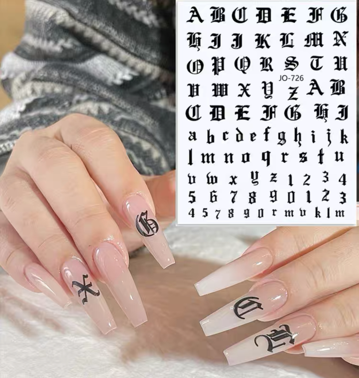 JO-Alphabet and Gothic Letter Nail Stickers