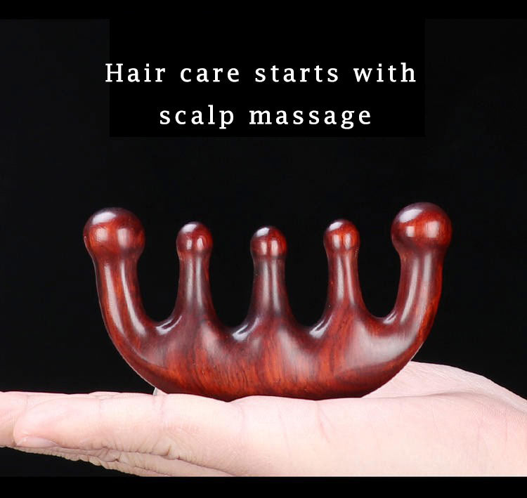 Red Sandalwood Five-tooth Large  Head  Massage Comb