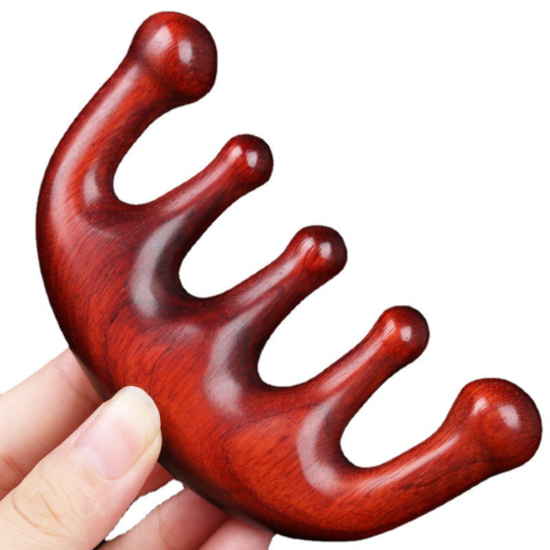 Red Sandalwood Five-tooth Large  Head  Massage Comb