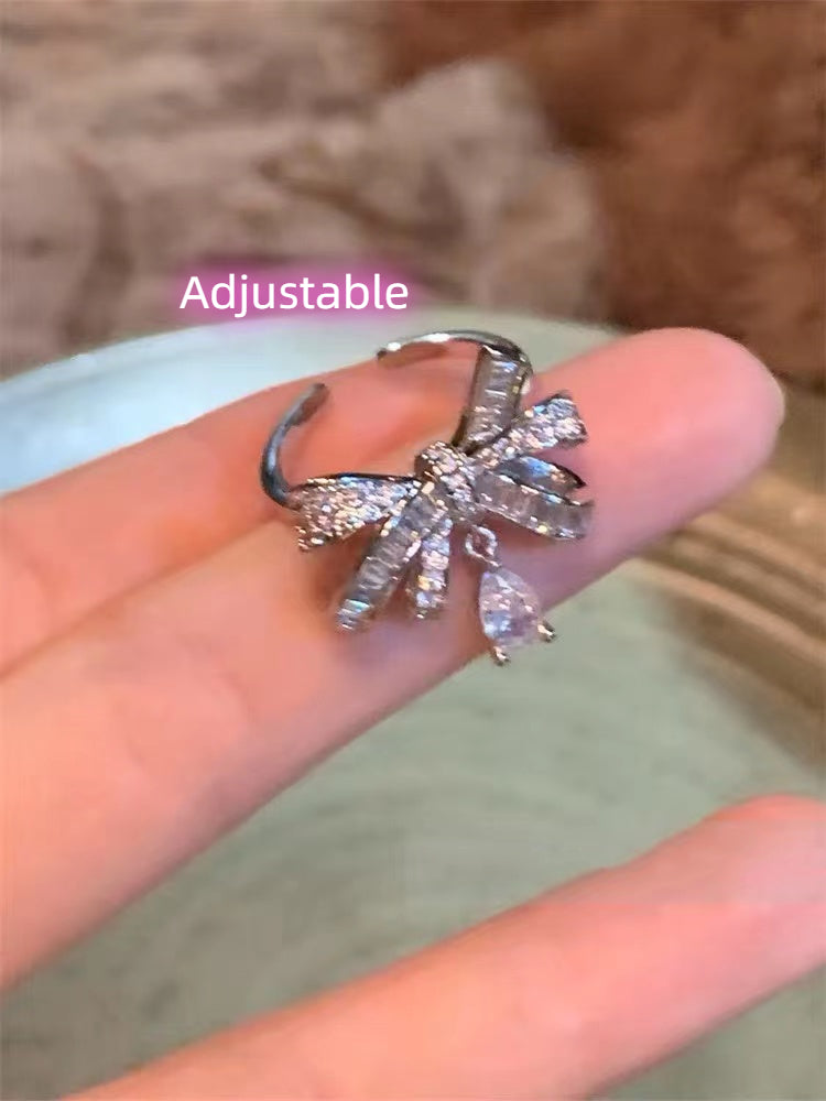 【R06】Bowtie Water Drop Ring  -size adjustable