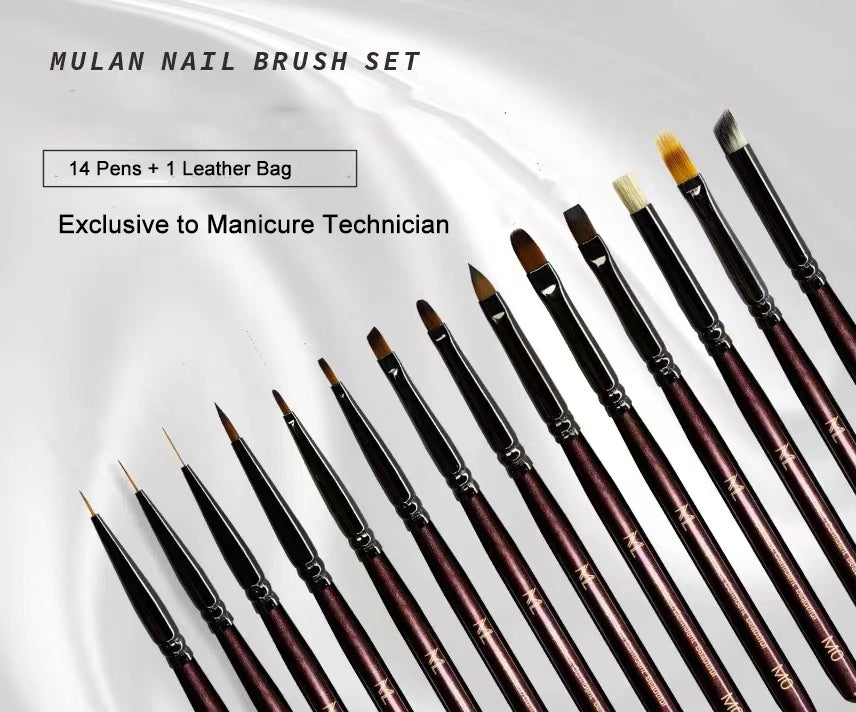 Mulan Mink Hair-made Brush Set-14pcs + 1 Leather Bag